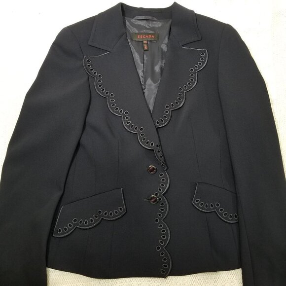 Escada eyelet collar blazer navy size 38 scalloped - Picture 7 of 11